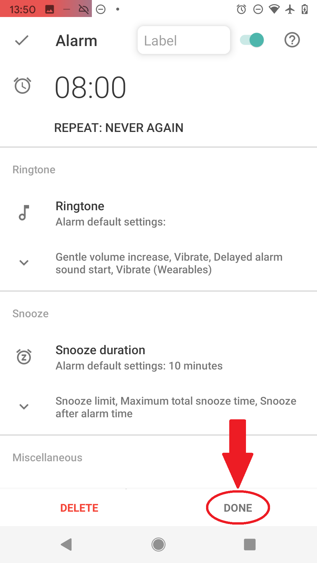 create alarm 6